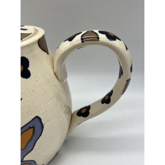 Artist Handmade Glazed Pottery Pitcher Butterfly Floral Design Spring Decor - Picture 11 of 16